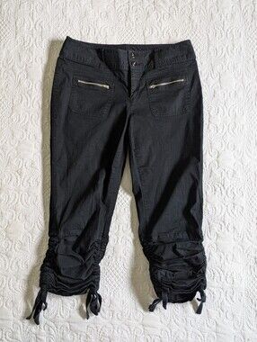 INC International Concepts Black Ruched Capri Jeans with Zip Pockets